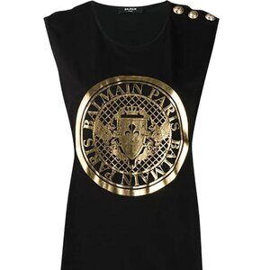 Balmain Black Logo Print Cotton Sleeveless T-Shirt  Excellent Used Condition